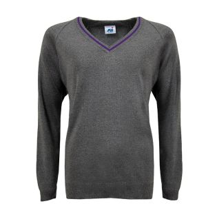 V Neck Knitted Jumper with Trim Grey/Purple
