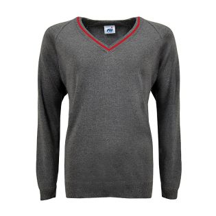 V Neck Knitted Jumper with Trim Grey/Red