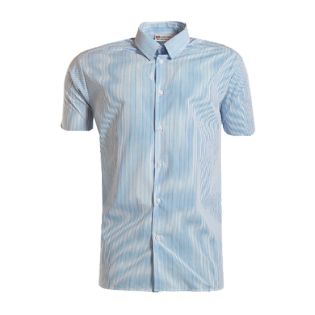 Boys Shirt S/S Blue HLine Stripe White/Navy