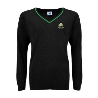 V Neck Knitted Jumper with Trim Wood Green Black/Emerald