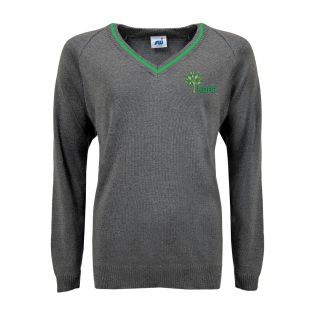 V Neck Knitted Jumper with Trim Kbury Green Primary Grey/Emerald