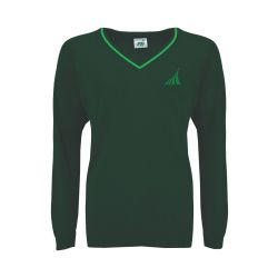 Jumper V Neck 1cm Stripe(MTO) Greenshaw Bottle/Emerald